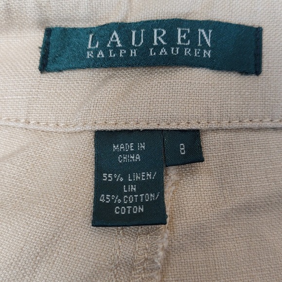 Lauren Ralph Lauren Pants Women 8 Linen Cotton Blend Straight Leg Tan Green Tag - Picture 4 of 9